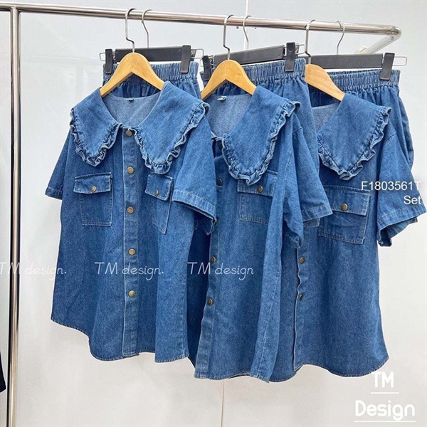 Bigsize Set jeans đùi cổ bèo trơn 55-95kg
