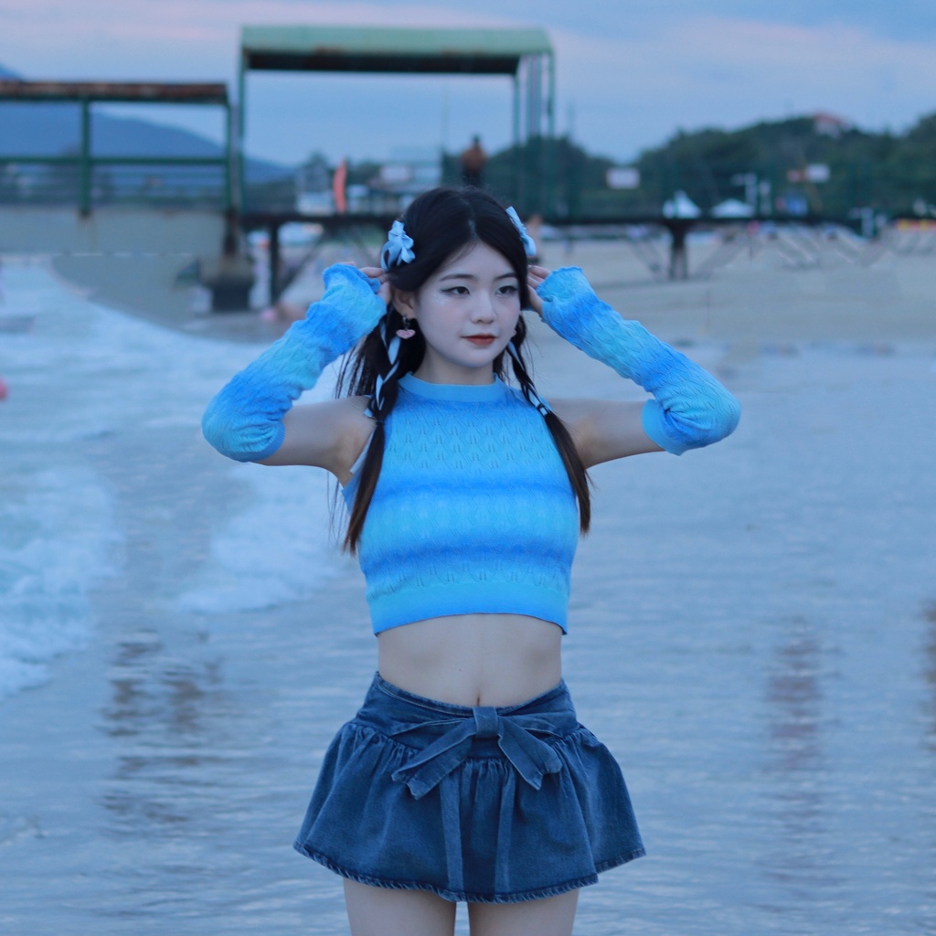 Áo Thun Dệt Kim Màu Gradient Thiết Kế Mới Thời Trang Mùa Hè Dành Cho