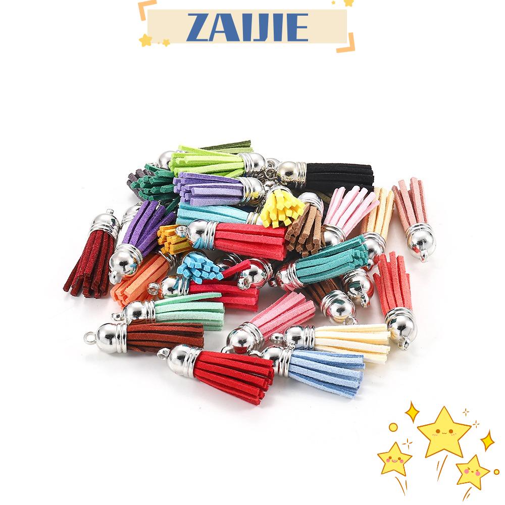 ZAIJIE24 Móc Khóa Da Nhân Tạo Đính Tua Rua Charms