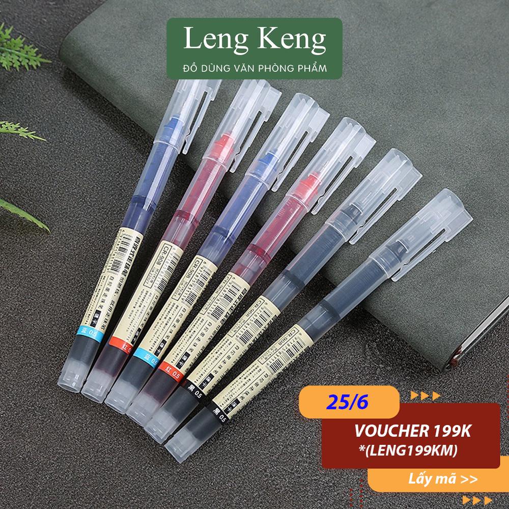Bút gel Leng Keng bút bi nước xanh đen đỏ ngòi 0,5mm ống lớn viết chữ đẹp B51