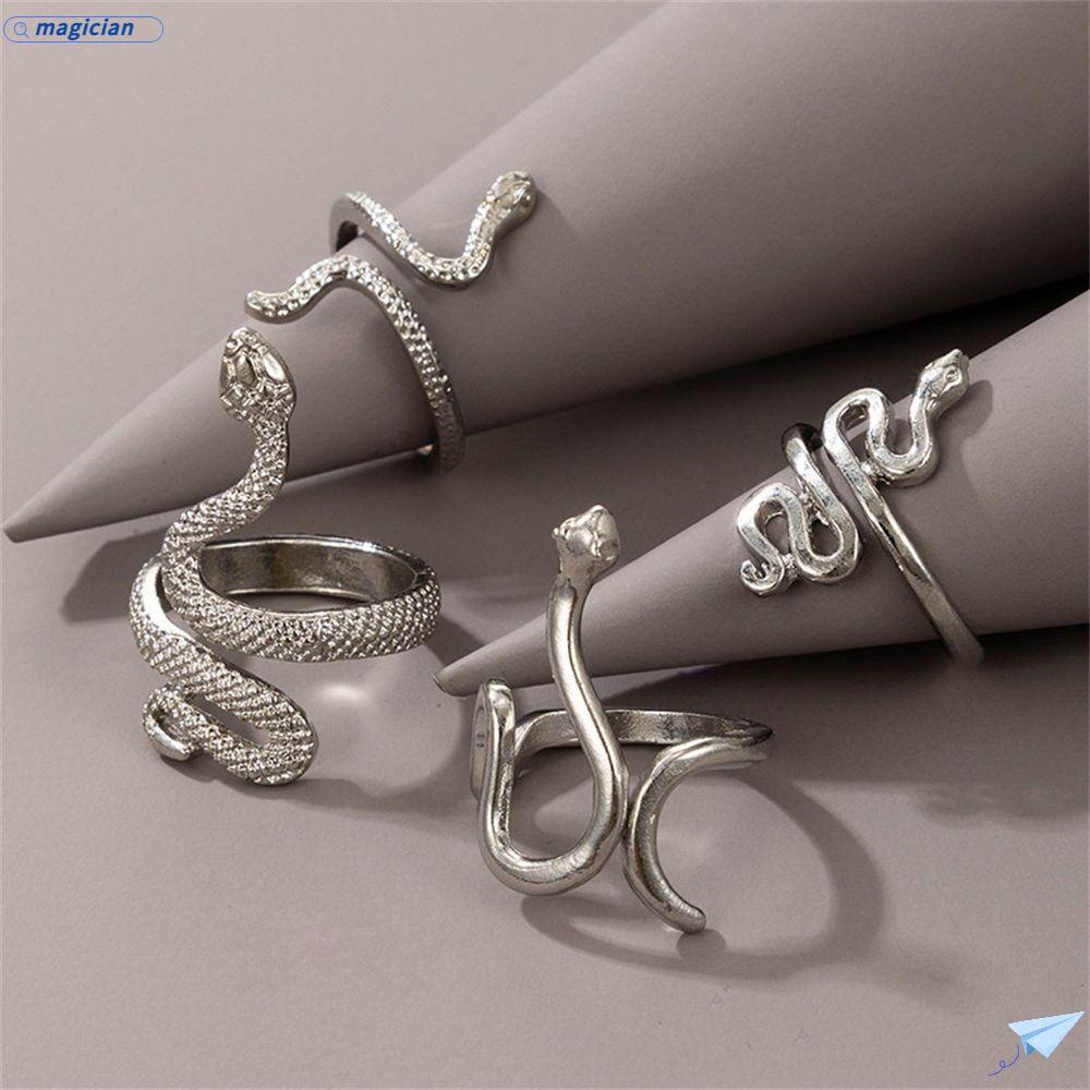 MAG Set 4 Nhẫn Hình Rắn Thiết Kế Mới Thời Trang Theo Phong Cách Hip Hop Gothic