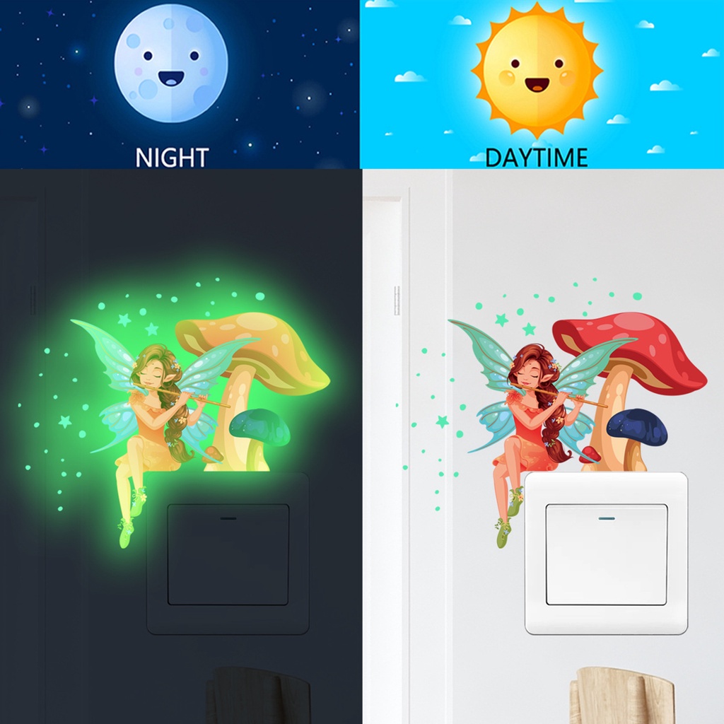 Miếng Dán Công Tắc Hình Nấm Dạ Quang Bằng PVC Tự Dính Trang Trí Nhà Cửa