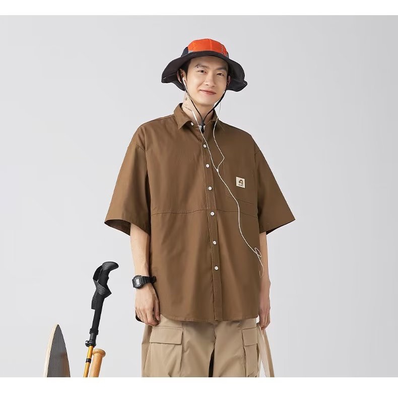 Áo Sơ Mi Tay Ngắn Màu Sắc Đơn Giản Phong Cách Retro Dành Cho Nam