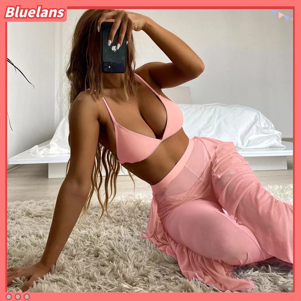 Bộ 3 Món Đồ Bơi Bikini 3 Mảnh Gồm Áo Cổ Chữ V + Quần Dài + Áo Ngực Thể Thao Có Mút Đệm Dành Cho Nữ