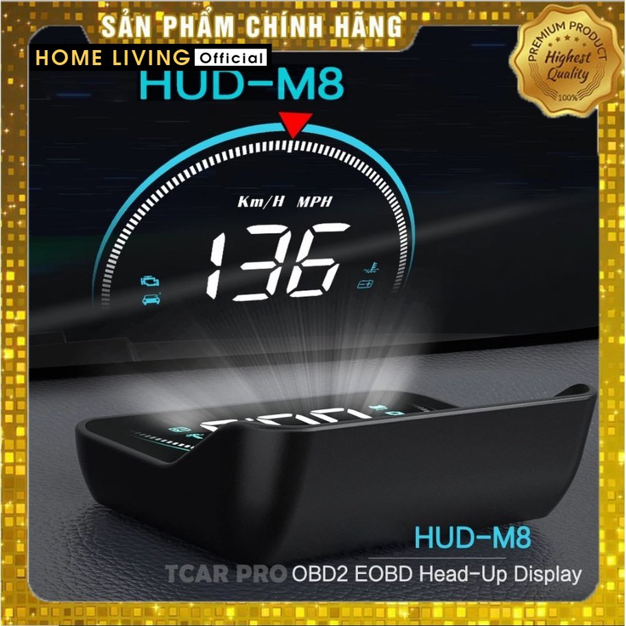 Bộ HUD Hiển Thị Tốc Độ Kính Lái Ô tô M8 Và Cảnh Báo Tốc Độ Thiết Bị Cắm Cổng OBD HUB