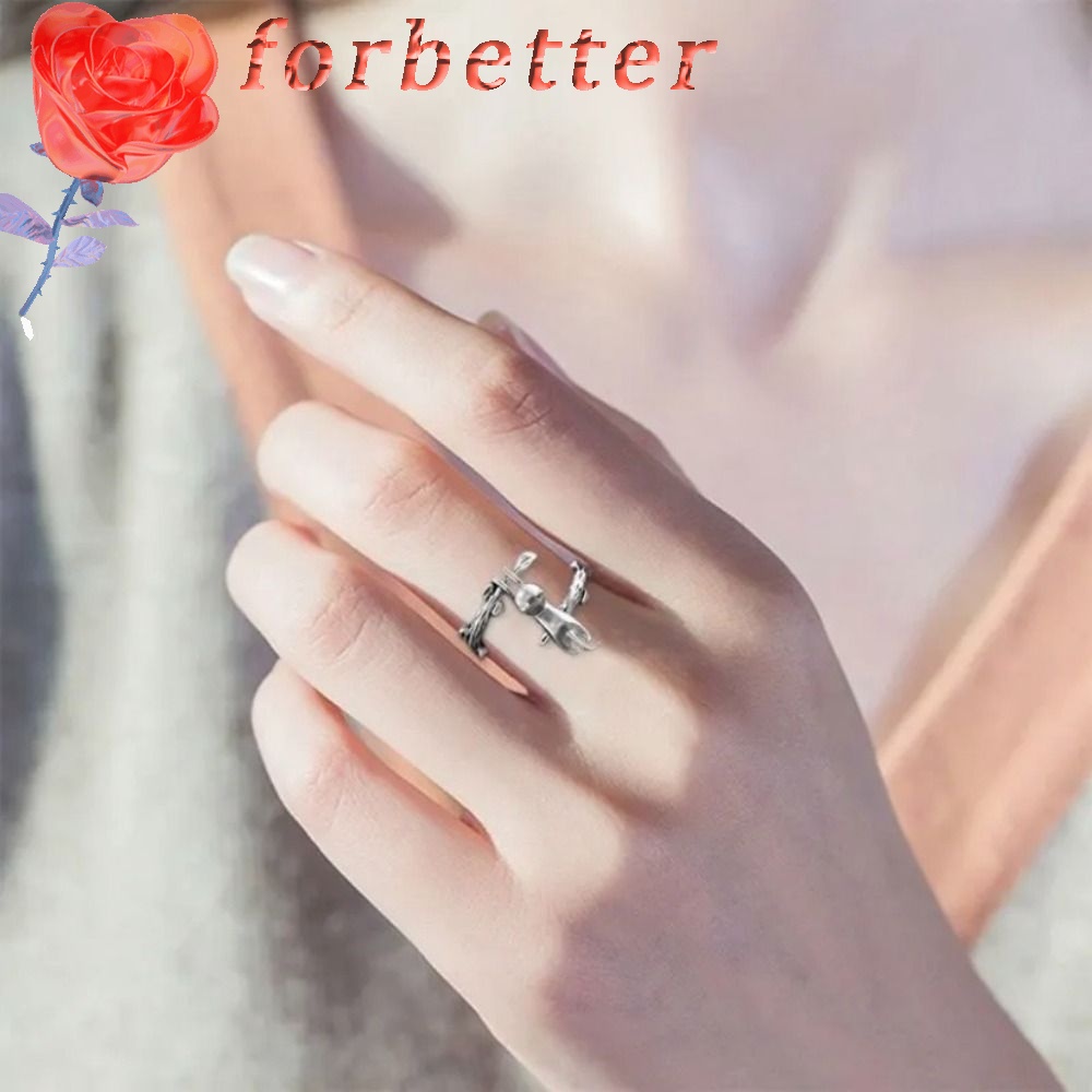 FORBETTER Nhẫn Hở Hình Mèo Bằng Hợp Kim Có Thể Điều Chỉnh Phong Cách Gothic Punk