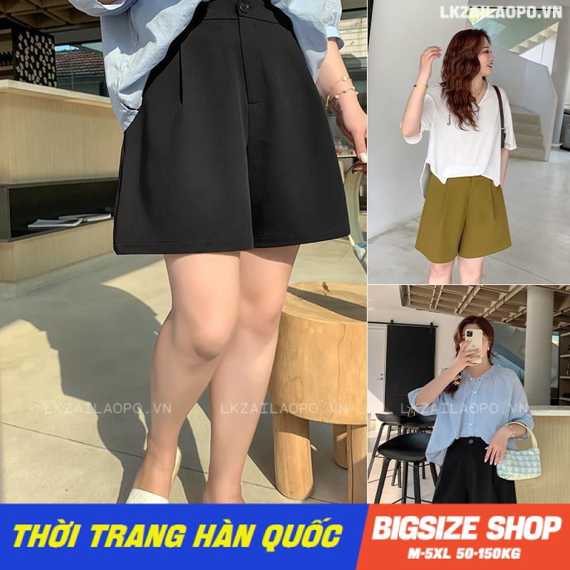 quần short nữ quần ngắn lưng cao Bigsize quần đùi ống rộng suông cạp cao chữ a đen mùa hè Phong cách Hàn Quốc Thời Trang đẹp