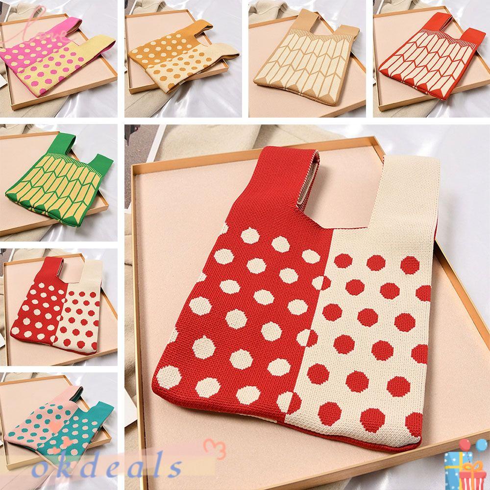 OKDEALS Túi Xách Đan Len Đeo Vai Mini Họa Tiết Kẻ Sọc Màu Sắc Thắt Nút Thời Trang Cho