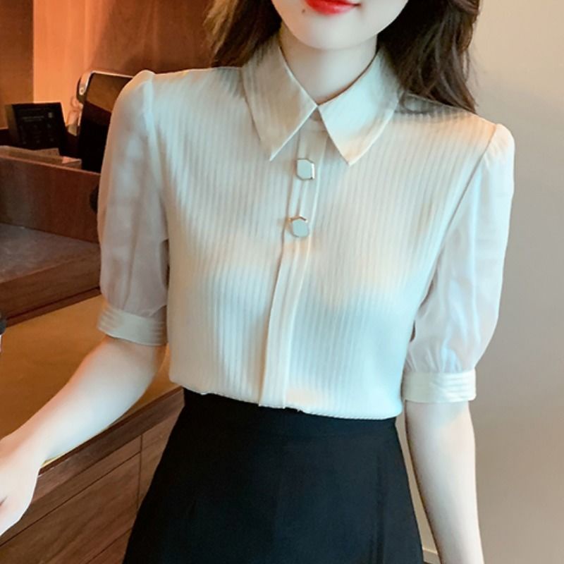 Áo Sơ Mi Chiffon Tay Lửng Phong Cách Hàn Quốc Thời Trang Mùa Hè 2023 Mới