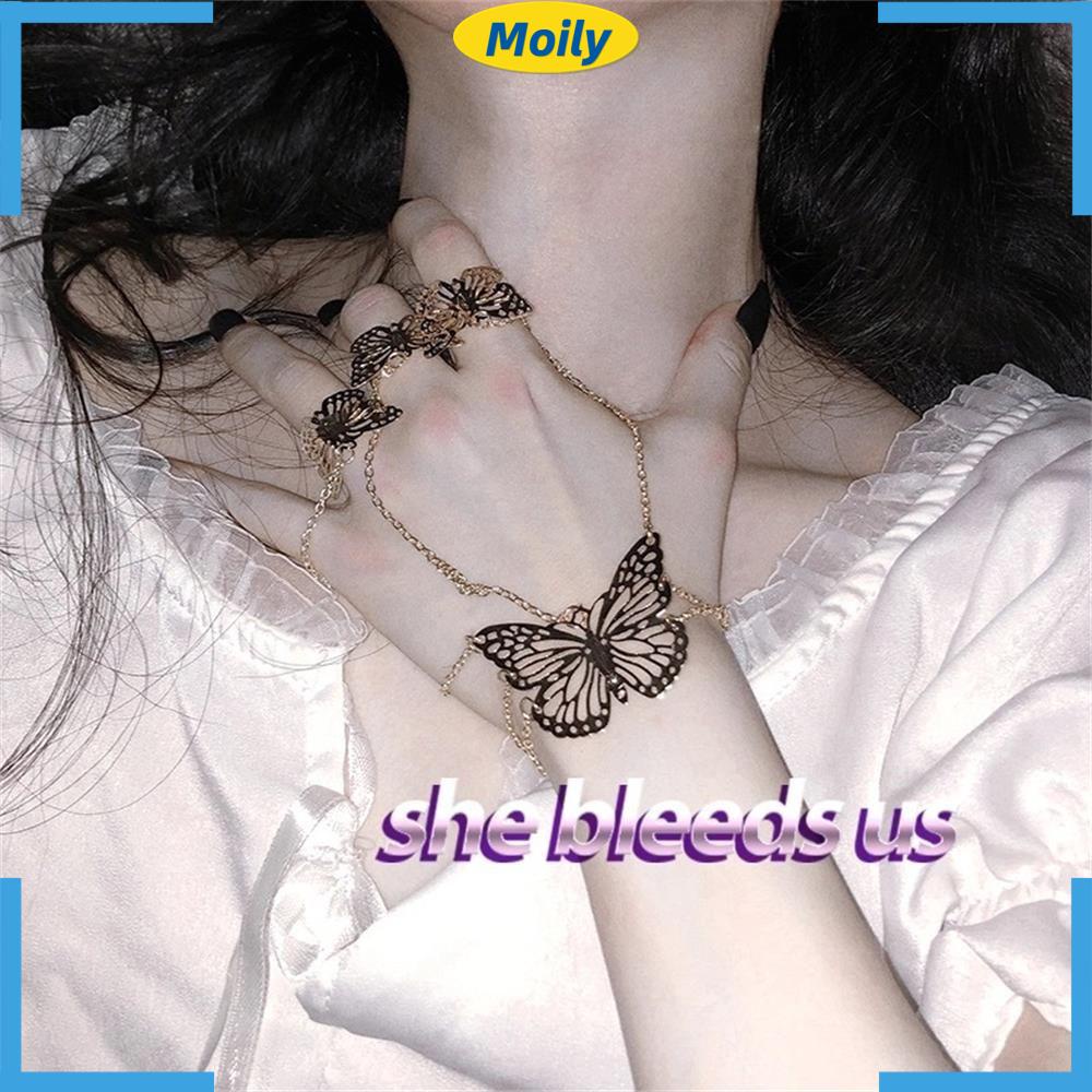 MOILYVN Nhẫn Hình Bướm Nhiều Lớp Phong Cách Harajuku Cho Nam Nữ