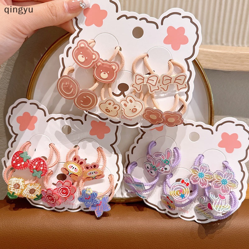 1 Set Dây Buộc Tóc Co Giãn Cao In Họa Tiết Hoạt Hình Cho Bé Gái