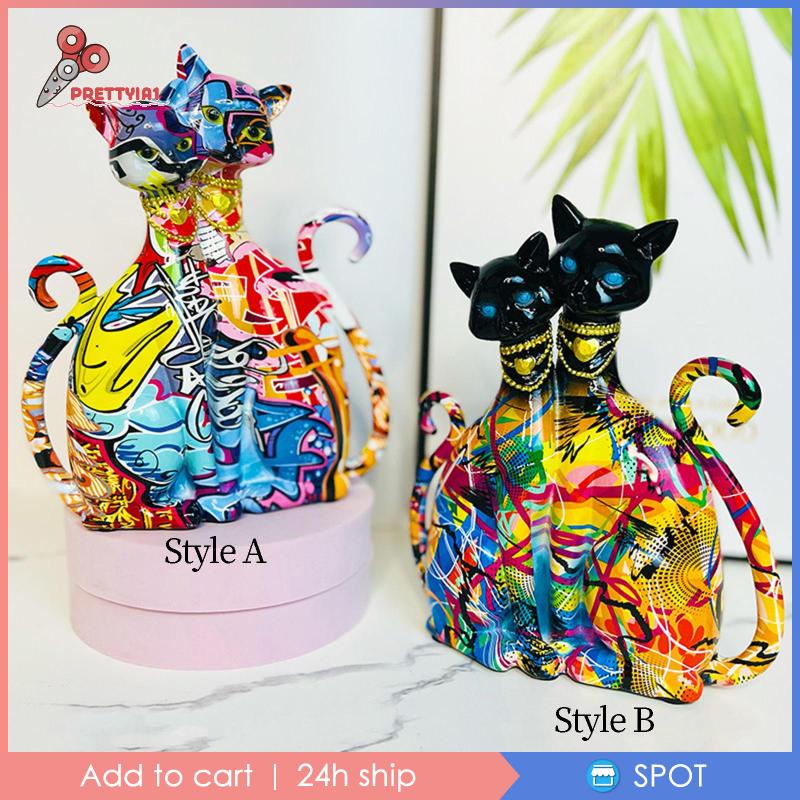 [Prettyia1] Tượng Mèo Graffiti Resin Trang Trí Tủ Quà Cưới Thanh Lịch