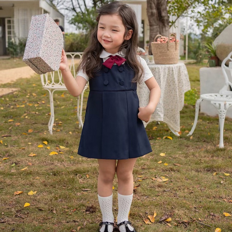 Bộ Áo Sơ Mi Ngắn Tay + Chân Váy Phong Cách Hàn Quốc Cho Bé Gái