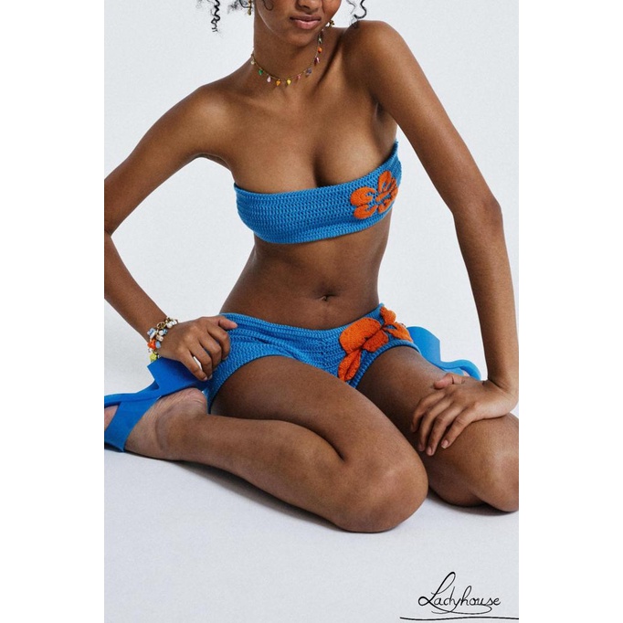 Set Đồ Mùa Hè 2 Món Gồm Áo Ống Không Tay Trễ Vai + Quần Ngắn Eo Thấp Dệt Kim Cho Nữ