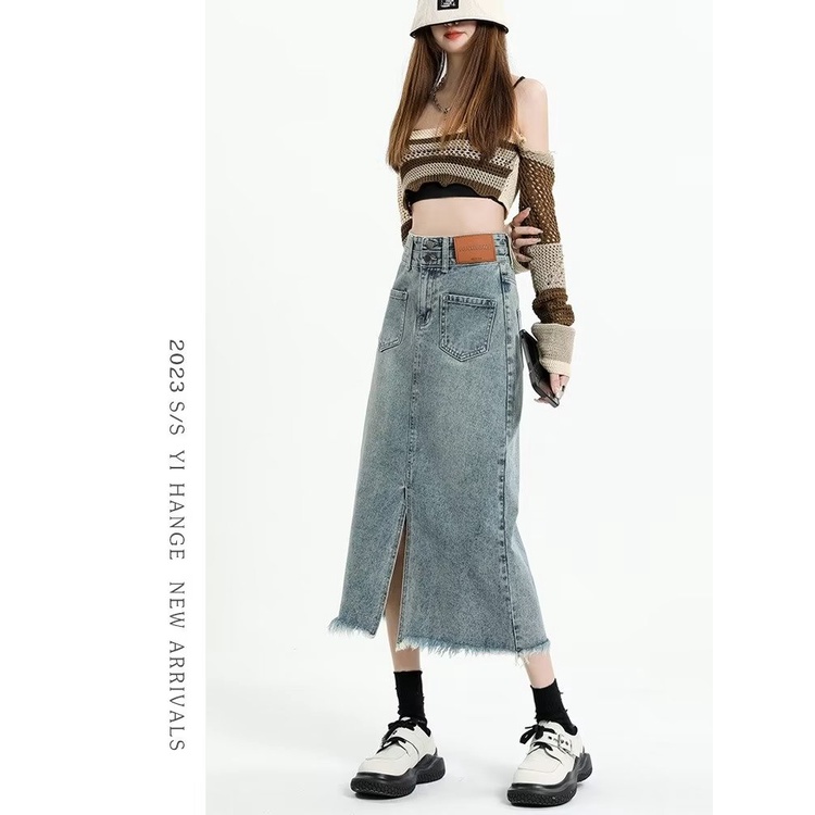 Chân Váy Jean Chữ a Lưng Cao Xẻ Tà Thời Trang Mùa Hè Phong Cách Mới Cho Nữ