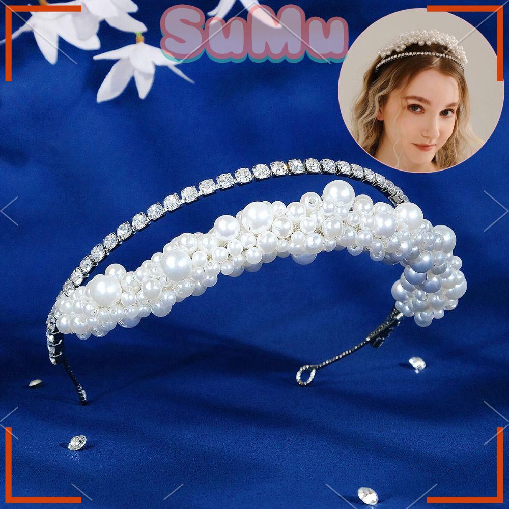 SUMU Băng Đô Cài Tóc Hai Lớp Màu Sắc Bạc Trang Sức Cô Dâu Trong Ngày Cưới