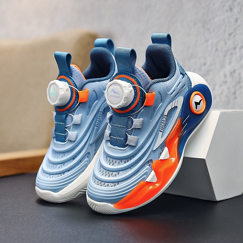 Giày Thể Thao Phối Lưới Chống Trượt Trọng Lượng Nhẹ Đính Nút Xoay Chất Lượng Cao Cho Bé Trai