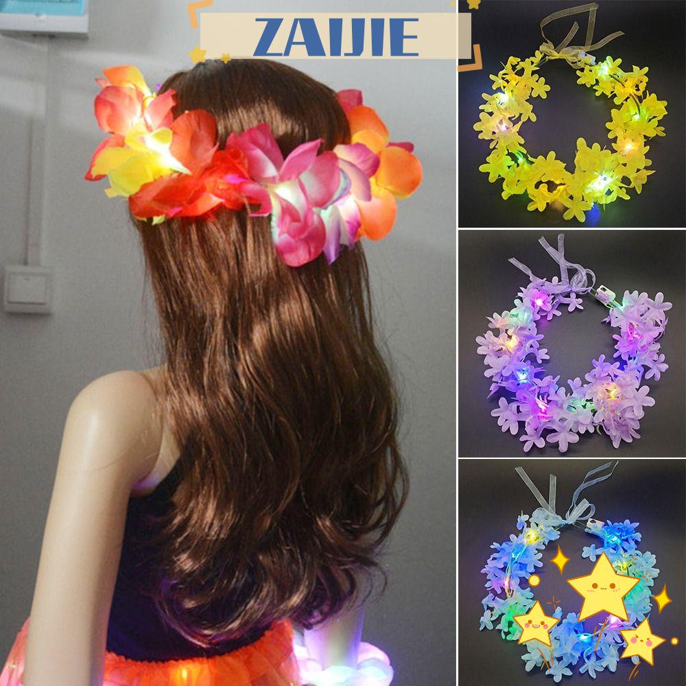 ZAIJIE24 Vòng Hoa Đội Đầu Có Đèn LED Phát Sáng Dành Cho Nữ