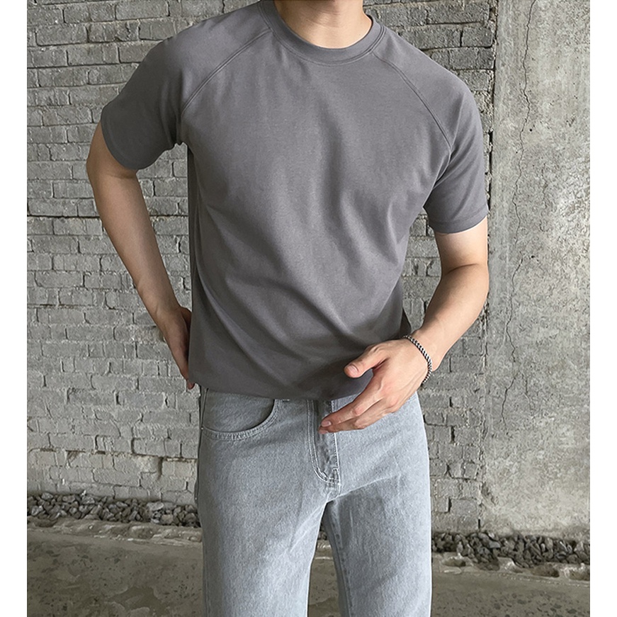 Áo Thun Cotton Tay Ngắn Raglan Dáng Ôm Phong Cách Retro Mỹ Dành Cho Nam Giới