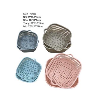 Rổ Nhựa Kèm Chậu 8 Món- Bộ 8 Món Thau Rổ