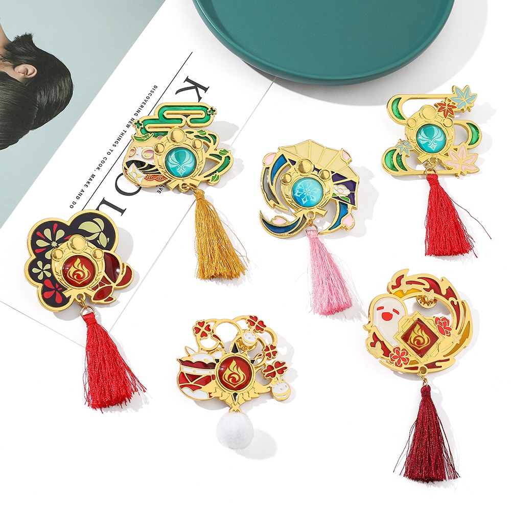 Ghim Cài Áo Bằng Kim Loại Tráng Men Hình Genshin Va Chạm Xiao Kaedehara Kazuha Venti