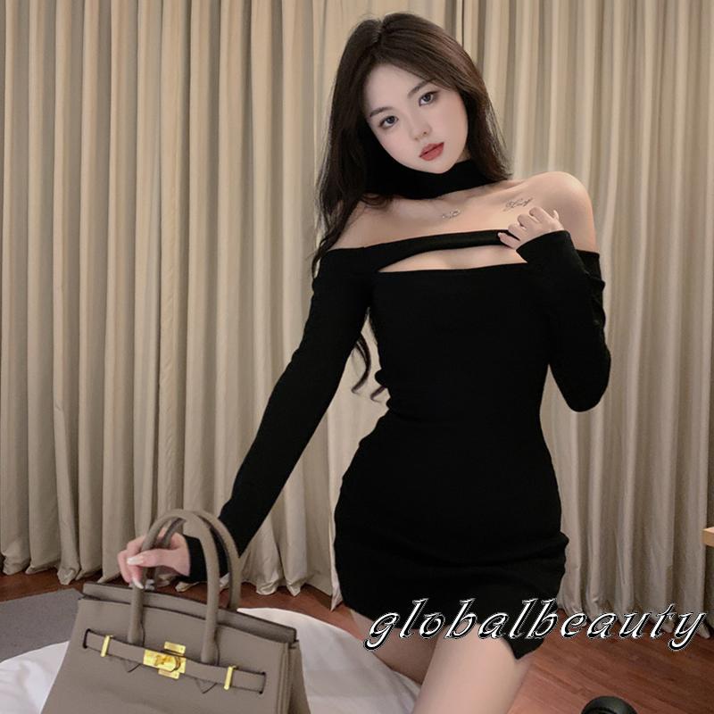 Đầm Body Cổ Thuyền Tay Dài Màu Sắc Trơn Thiết Kế Hở Lưng Quyến Rũ