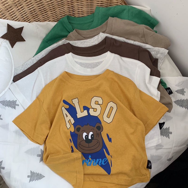 Áo Thun Cotton Tay Ngắn Cổ Tròn Thoải Mái Dễ Phối Đồ Thời Trang Phong Cách Hàn Quốc Cho Bé