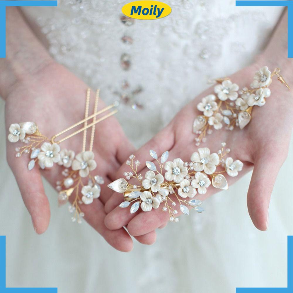 MOILYVN Lược Cài Tóc Hình Cành Lá Bằng Hợp Kim Cho Cô Dâu