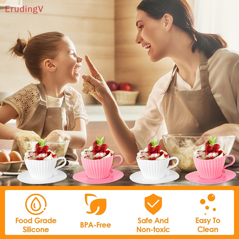 Bộ 1 / 4 Khuôn Silicone Làm Bánh Cupcake Hình Tách Trà Chịu Nhiệt