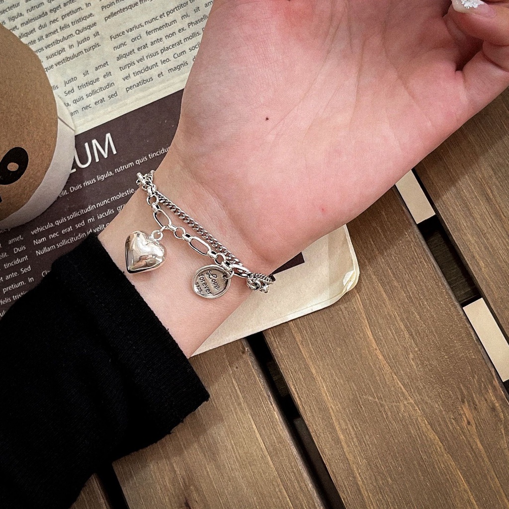 Vòng Tay Hai Lớp Mặt Hình Trái Tim Phong Cách Punk Thời Trang Cho Nữ