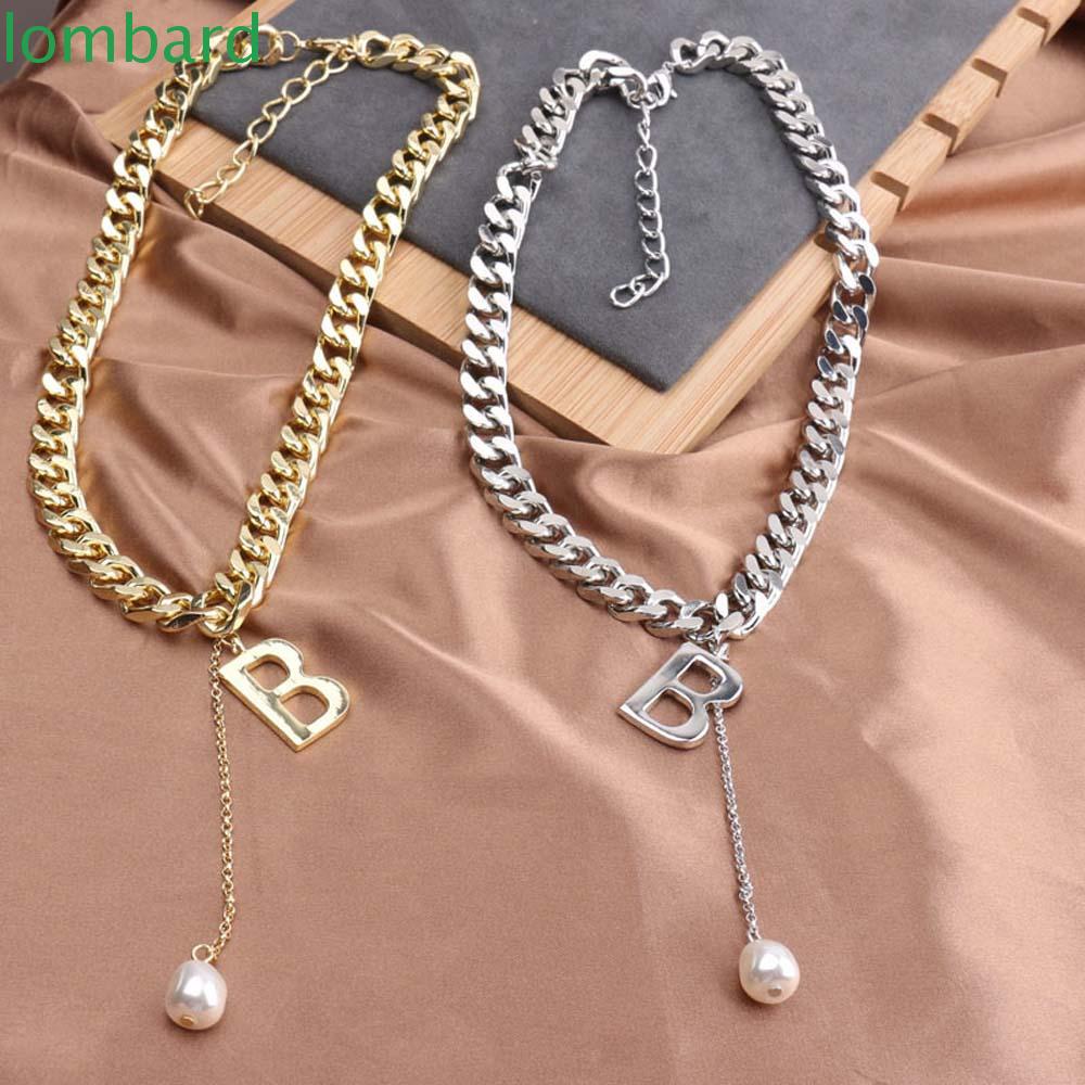 LOMBARD Dây Chuyền Chuỗi Tua Rua Dày Phối Chữ Cái Lớn Phong Cách Mới