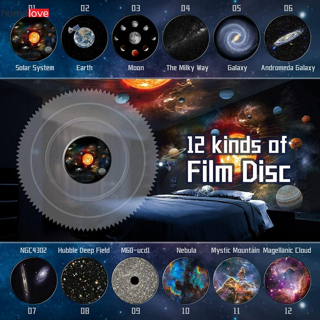 Máy chiếu sao 12 trong 1 Máy chiếu thiên văn Galaxy cho phòng ngủ Đèn LED xoay 360 ° bầu trời đầy sao Máy chiếu cực quang Đèn ngủ cho trẻ em người lớn homelove
