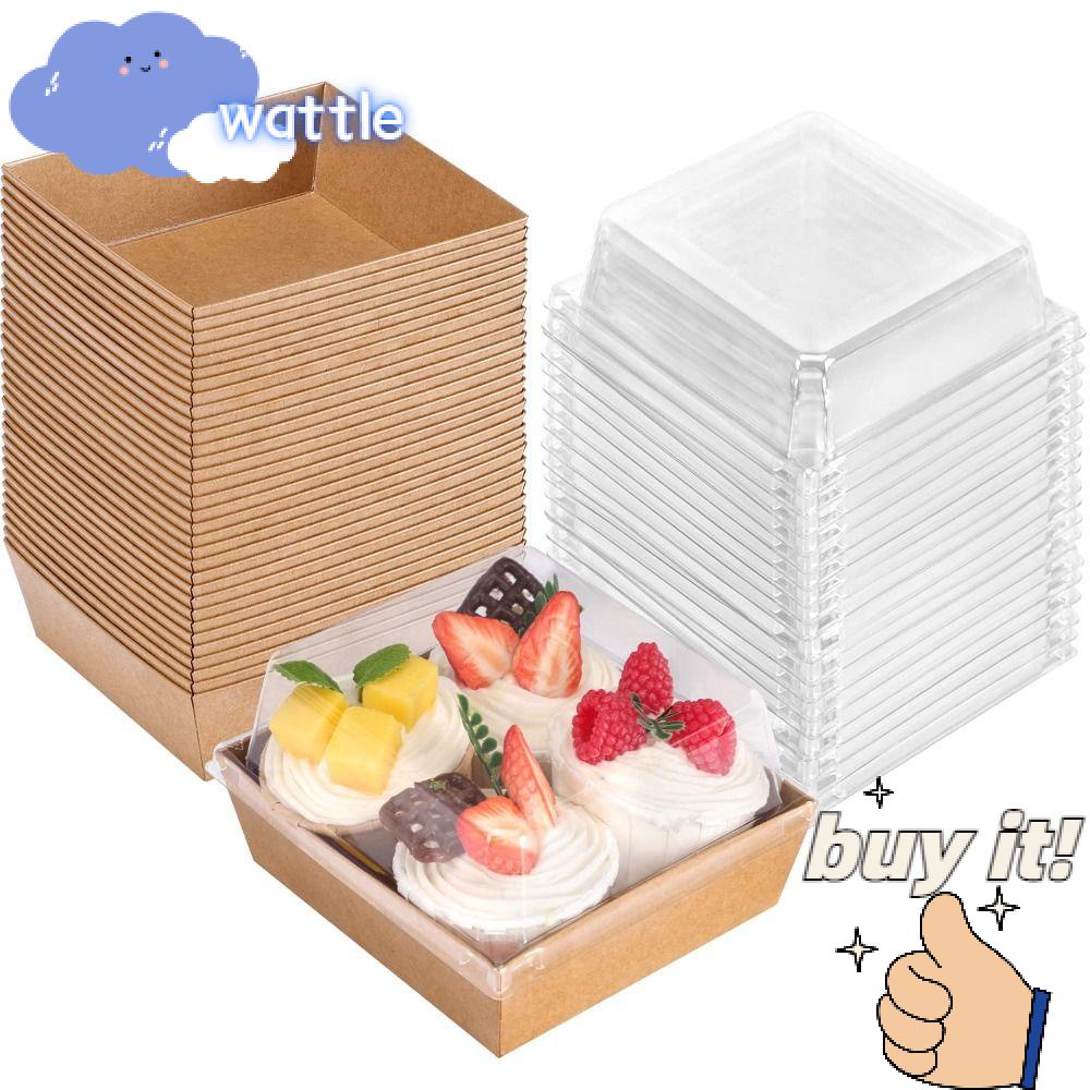 WATTLE Set 25 Hộp Đựng Bánh Hình Vuông Bằng Nhựa Sức Chứa Lớn Màu Nâu Trắng Hiện Đại