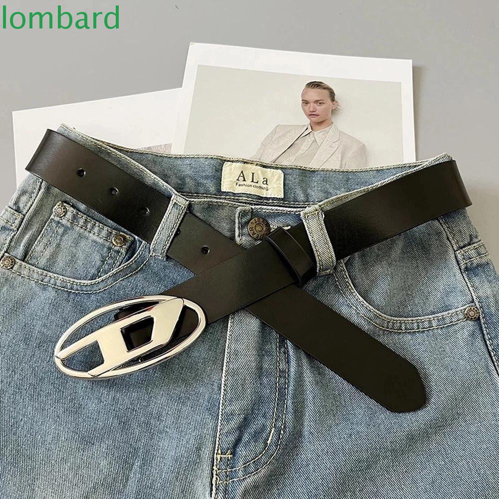 LOMBARD Thắt Lưng Da PU Mỏng Phối Quần Jean In Chữ D Dễ Phối Đồ Thời Trang Cho Nam Và Nữ