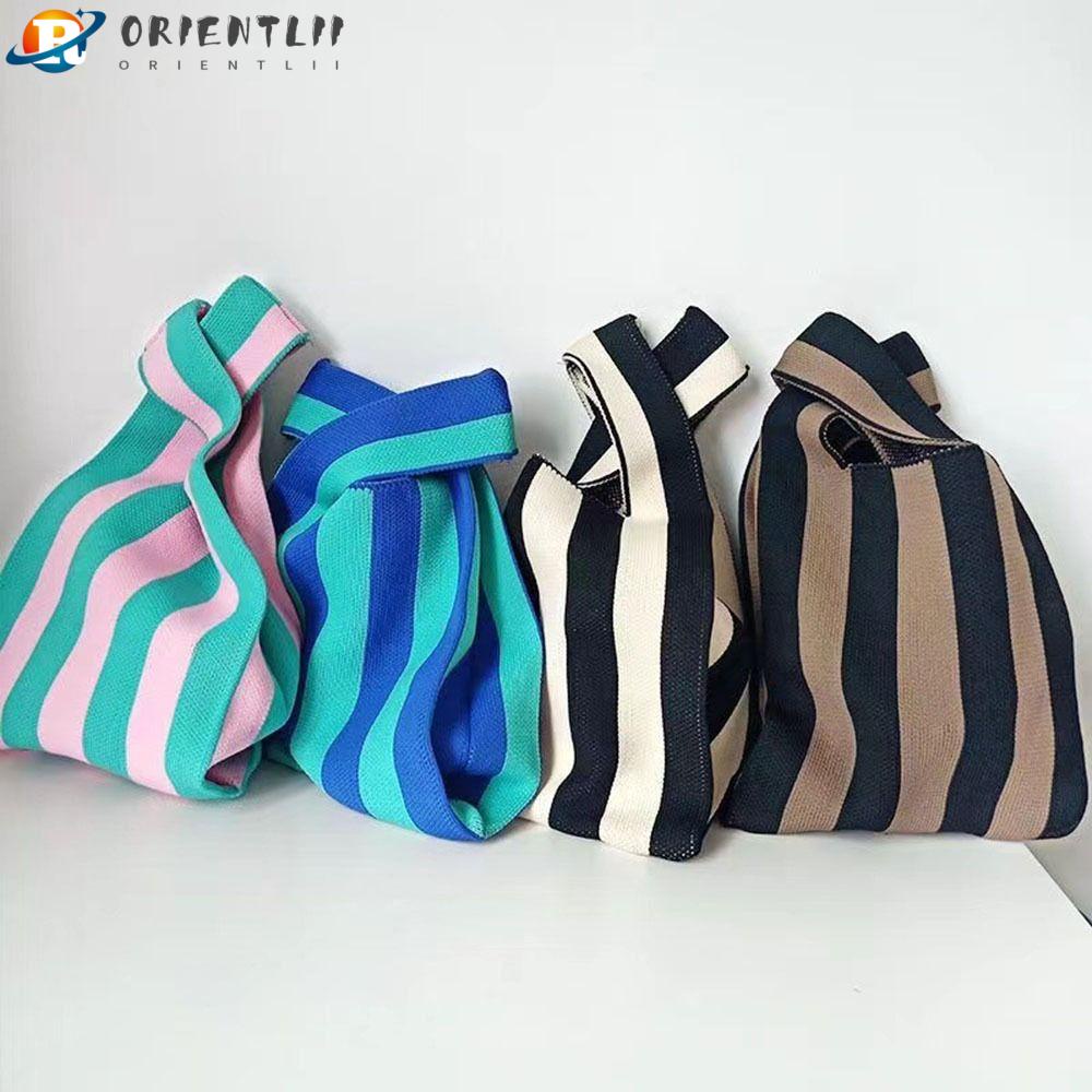 ORIENTLII Túi Xách Đan Len Họa Tiết Ca Rô Nhiều Màu Sắc Dành Cho Nữ