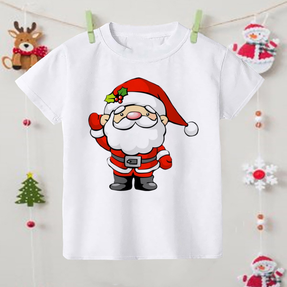 Áo Thun Tay Ngắn In Họa Tiết Ông Già Noel Thời Trang Cho Bé Trai Và Gái