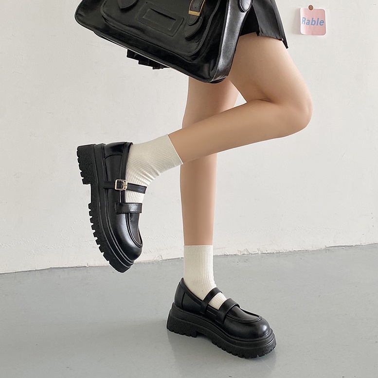 Giày Da Đế Dày Phong Cách Retro Nhật Bản Ngọt Ngào Cho Nữ