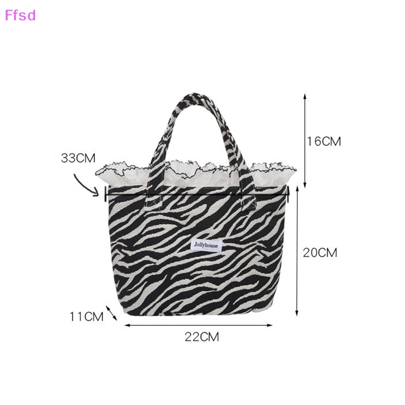 {Ffsd} Túi Xách Vải Canvas Màu Trơn Họa Tiết Ngựa Vằn Phối Ren Lá Sen Sức Chứa Lớn Sáng Tạo Đẹp Mắt Thời Trang * Bán Chạy Cho Nữ