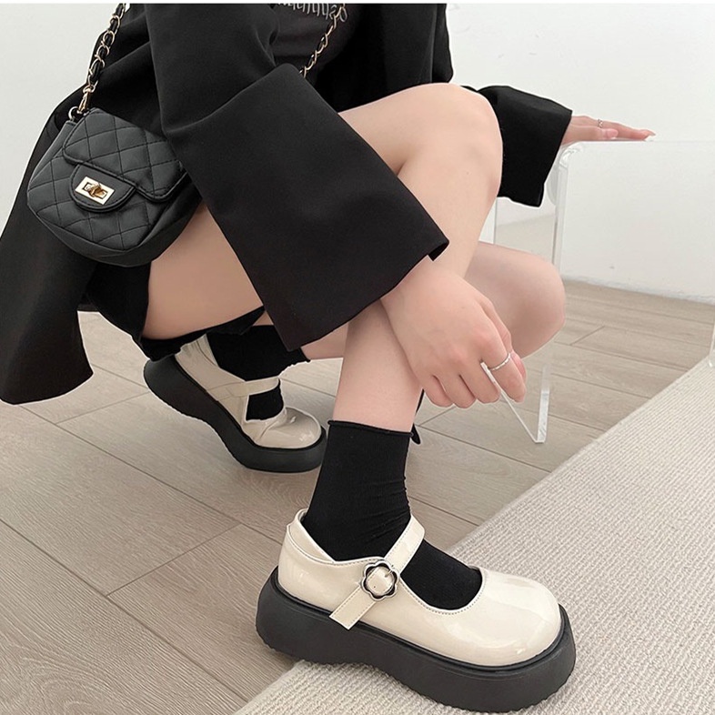 Giày Da Đế Dày Phong Cách retro Pháp Cho Nữ