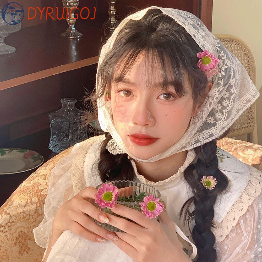 DYRUIDOJ Băng Đô Trong Suốt Hình Tam Giác Họa Tiết Hoa Phong Cách Pháp Cho Nữ