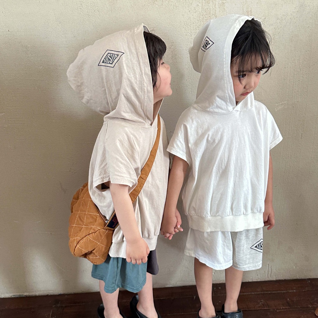 Bộ Đồ Thể Thao Có Mũ Trùm Dáng Rộng Phong Cách Mới Mùa Hè Cho Bé Trai Và Bé Gái
