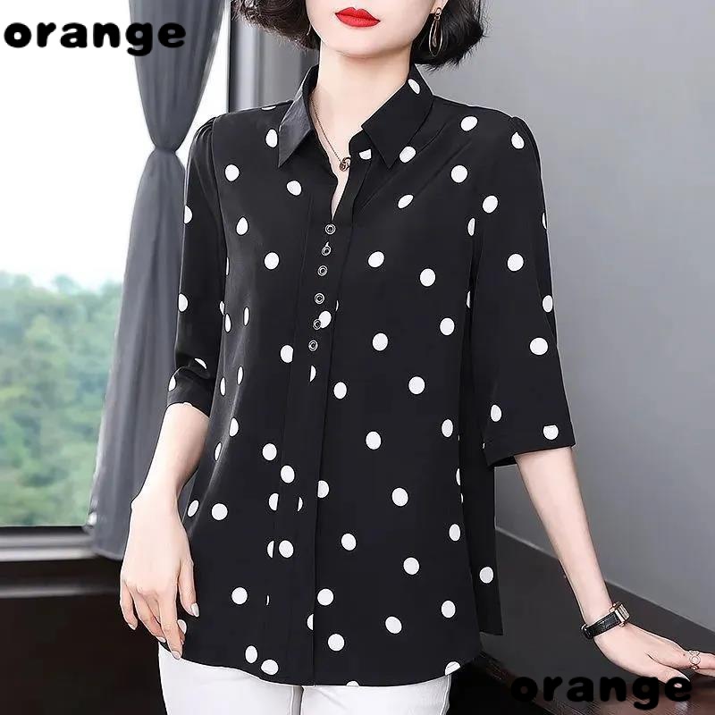 Áo Sơ Mi Tay Ngắn Họa Tiết Chấm Bi Phong Cách Thời Trang Mùa Hè Mới 2021 Cho Nữ Trung Niên
