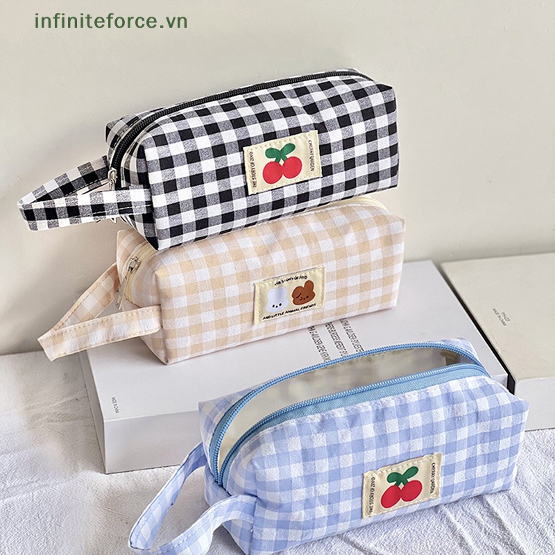 Túi Đựng Bút / Mỹ Phẩm / Tiền Xu / Đồ Trang Điểm Bằng Vải Canvas Họa Tiết Kẻ Sọc Xinh Xắn