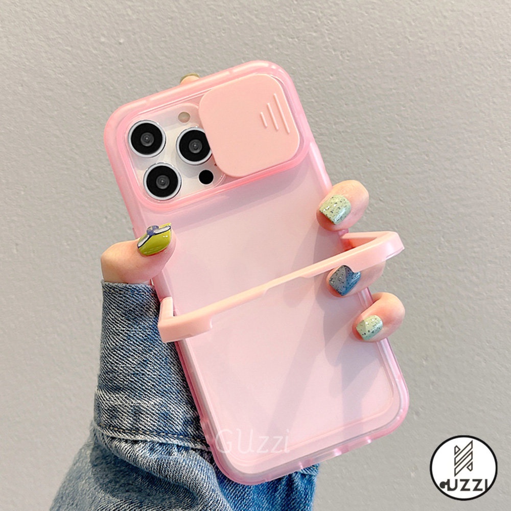 Nắp ống kính trượt đơn giản Vỏ trong suốt cho IPhone 14 Pro Max Giá đỡ vô hình Vỏ điện thoại cho IPhone 15 13 12 11 Pro Max Vỏ điện thoại chống sốc