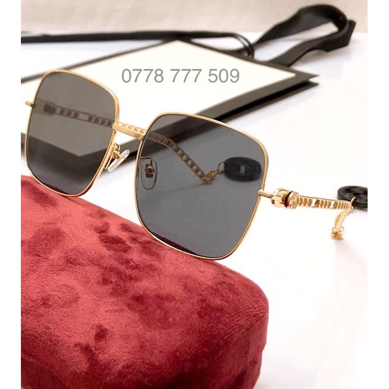 KÍNH MÁT Kính Hiệu Vuông Đen Gọng Kim Loại Xích Hot GC2024