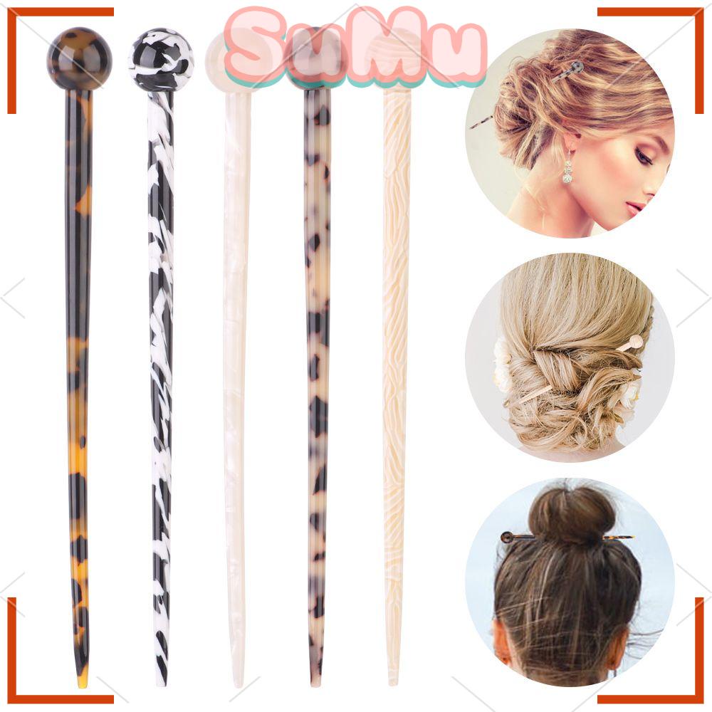 SUMU Trâm Cài Tóc Acetate Đính Bóng Tròn Họa Tiết Da Báo Cho Nữ