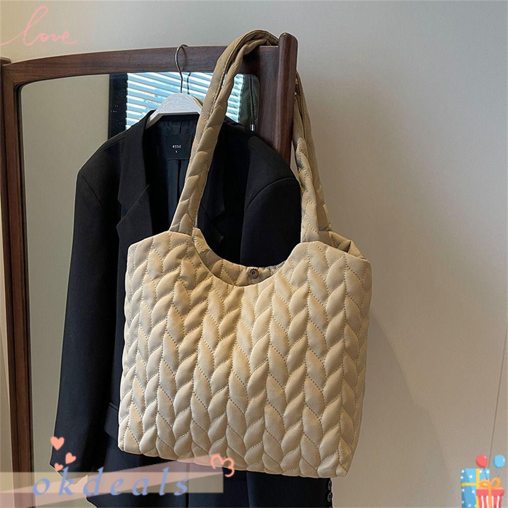 OKDEALS Túi Xách Tote Bằng Cotton Có Đệm Cotton Sức Chứa Lớn Màu Trơn Thêu Họa Tiết Thời Trang Dành Cho Nữ