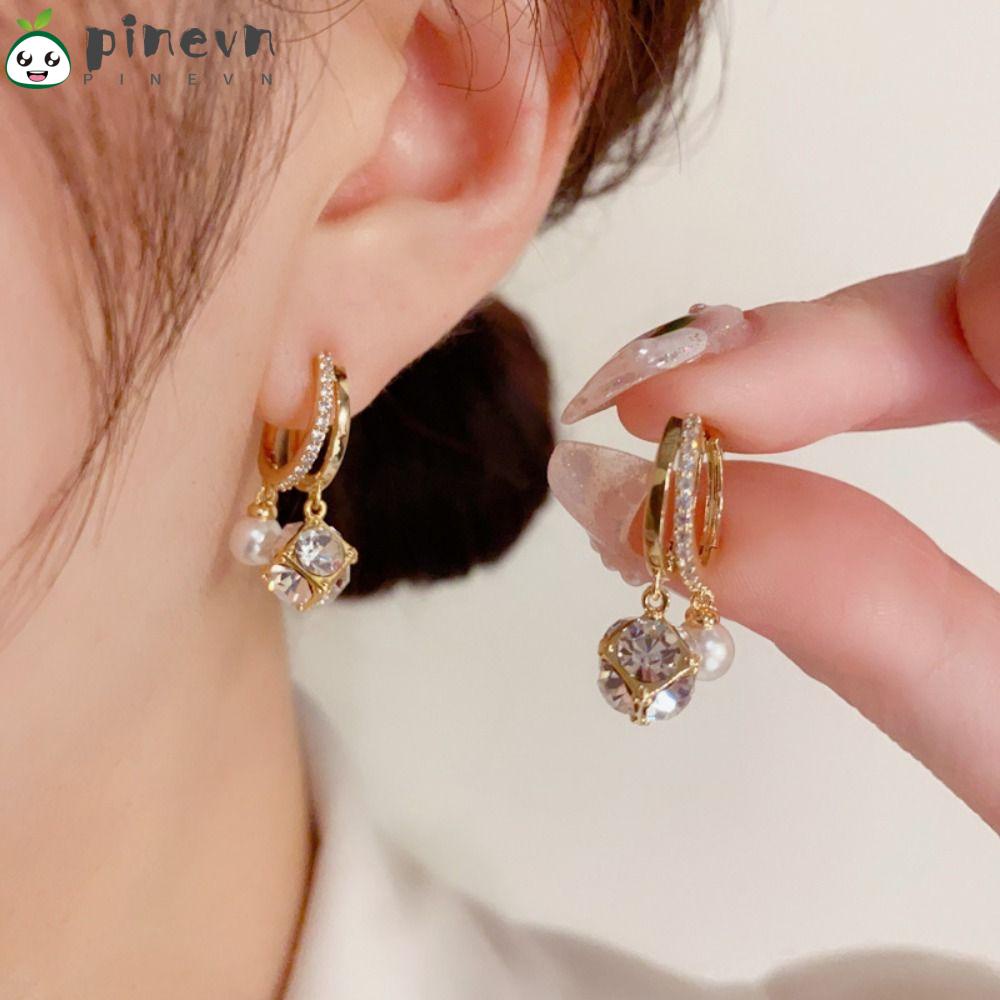 PINEVN Bộ 2 Khuyên Tai Châm Cứu Bằng Lymphvity Magne Germanium Giảm Cân Lymphatic Đính Kim Cương Mới Thanh Lịch Cho Nữ