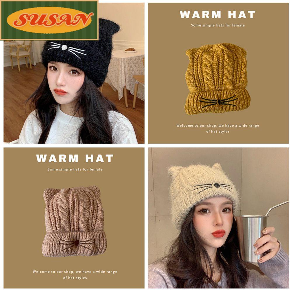 SUSANS Mũ Len Tai Mèo Mềm Mại Xinh Xắn
