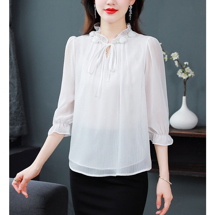 Áo Sơ Mi Chiffon Tay Lửng Phong Cách Phương Tây Thời Trang Mùa Xuân 2023 Mới